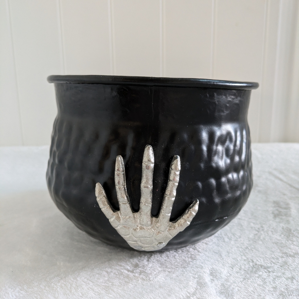 Candy Bowl with Silver Skeleton Hand Accents